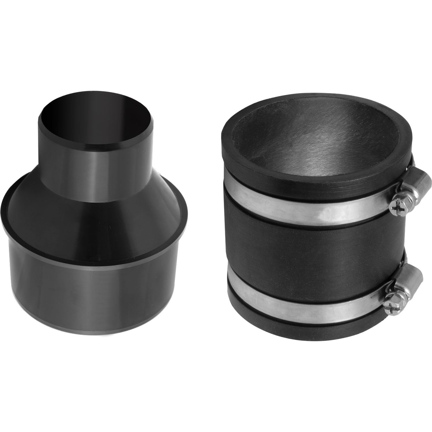 4 inch to 2-1/2 inch Reducer with 4 inch Flexible Cuff Rubber Coupler Fitting and Stainless Steel Hose Clamps for Dust Collection