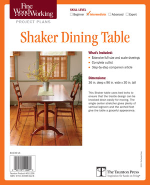 Shaker Dining Table Project Plan