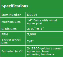 Delta 14" Carter Guide Conversion Kit Specifications