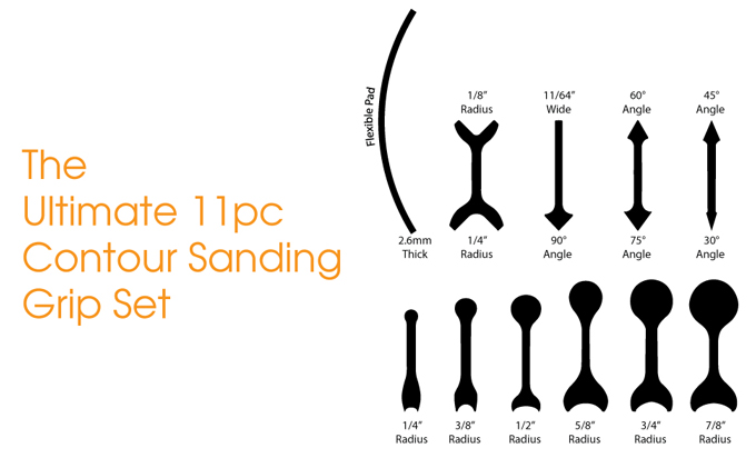 11 PC Contour & Angle Sanding Grips with 21 Profiles