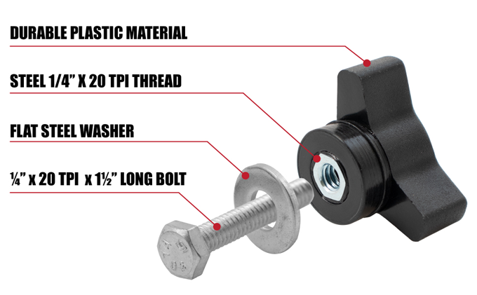 1/4 inch x 20 tpi T-Track / T-Slot Through-Hole Knobs Bolts and Washers