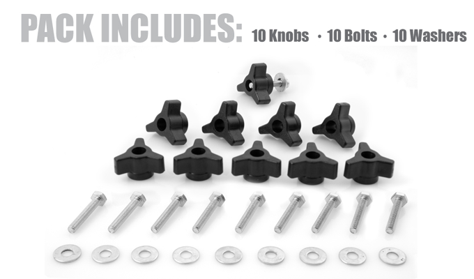 1/4 inch x 20 tpi T-Track / T-Slot Through-Hole Knobs Bolts and Washers