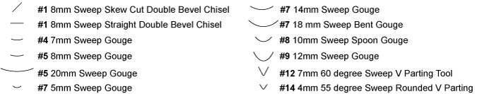 12 Piece Carving Chisel Set  sizes