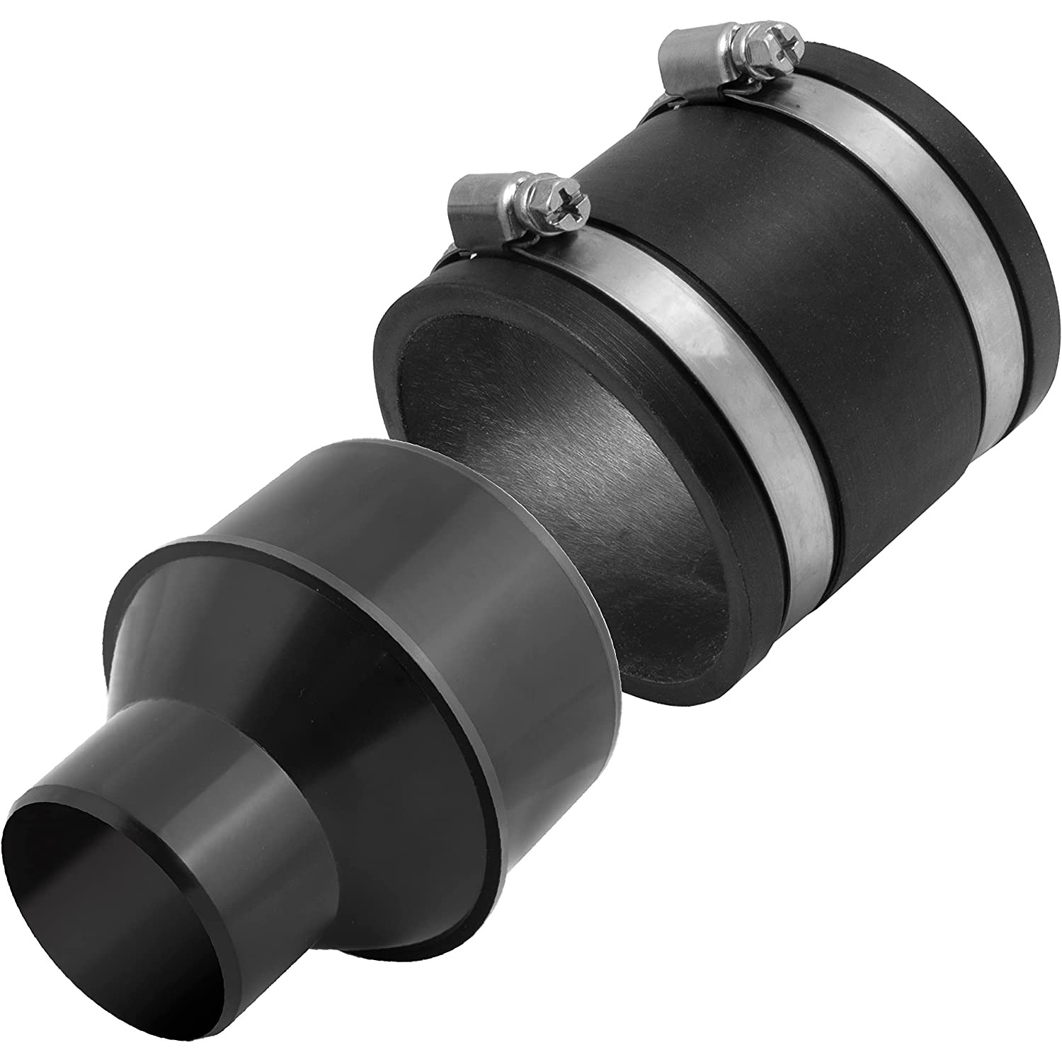 4 inch to 2-1/2 inch Reducer with 4 inch Flexible Cuff Rubber Coupler Fitting and Stainless Steel Hose Clamps for Dust Collection