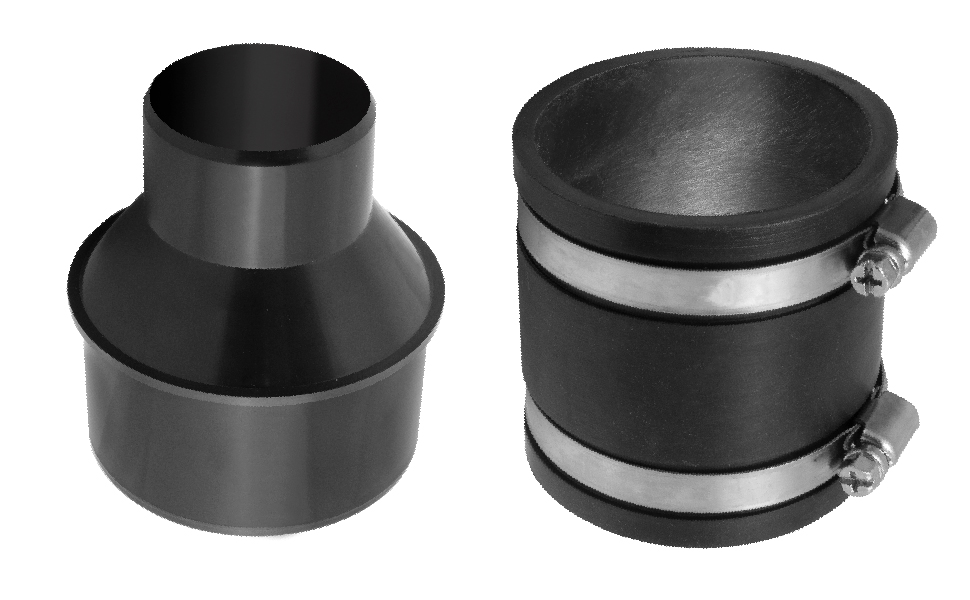 4 inch to 2-1/2 inch Reducer with 4 inch Flexible Cuff Rubber Coupler Fitting and Stainless Steel Hose Clamps for Dust Collection