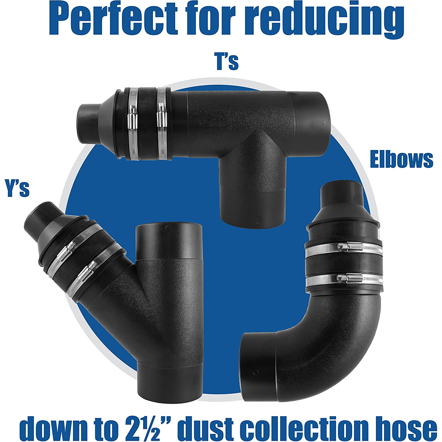 4 inch to 2-1/2 inch Reducer with 4 inch Flexible Cuff Rubber Coupler Fitting and Stainless Steel Hose Clamps for Dust Collection