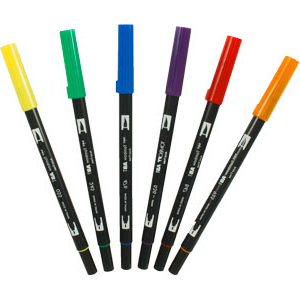 6 Piece Primary Dual Brush Pen Set - 56162
