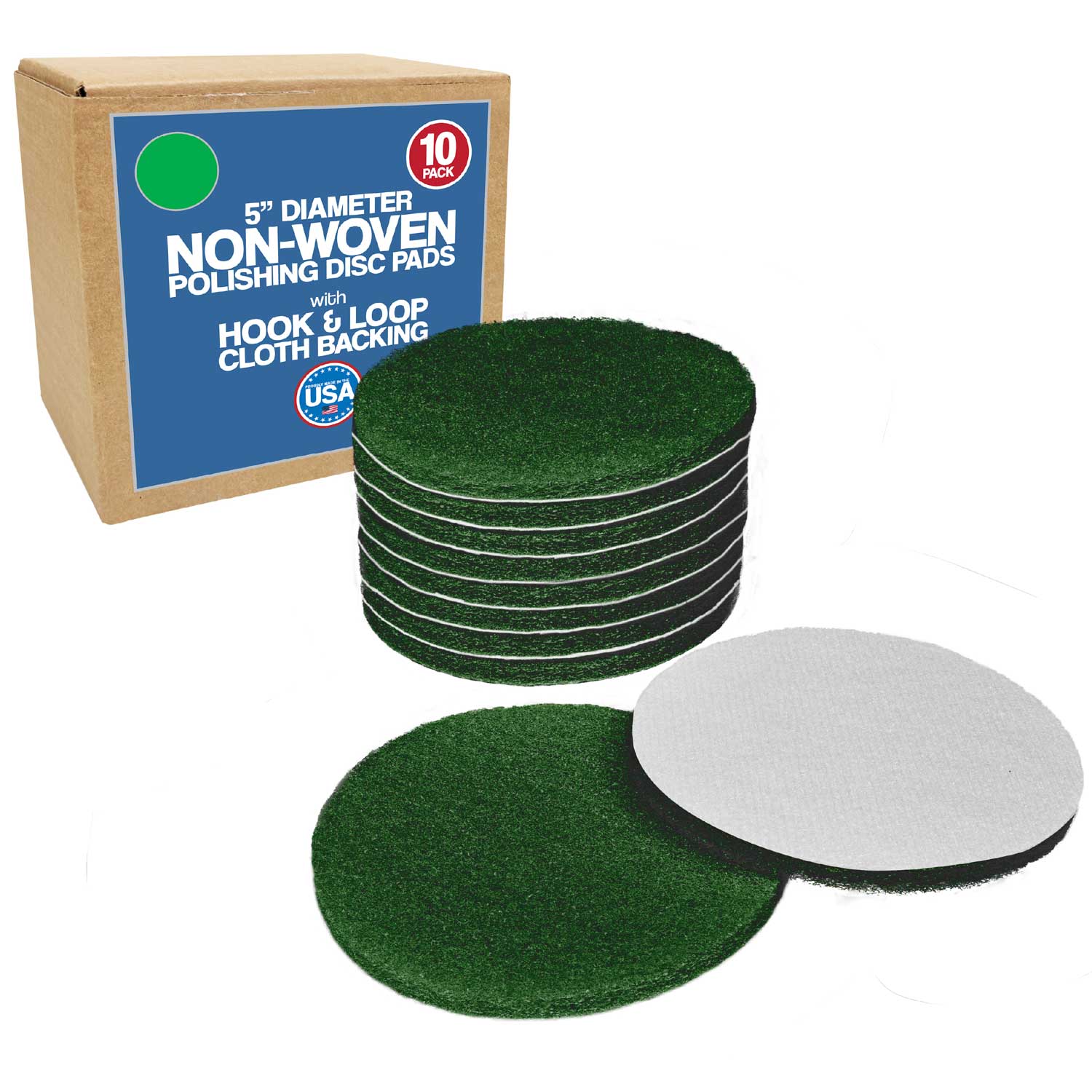 5" White Non-Woven Cloth Backed Discs - 10 Pack