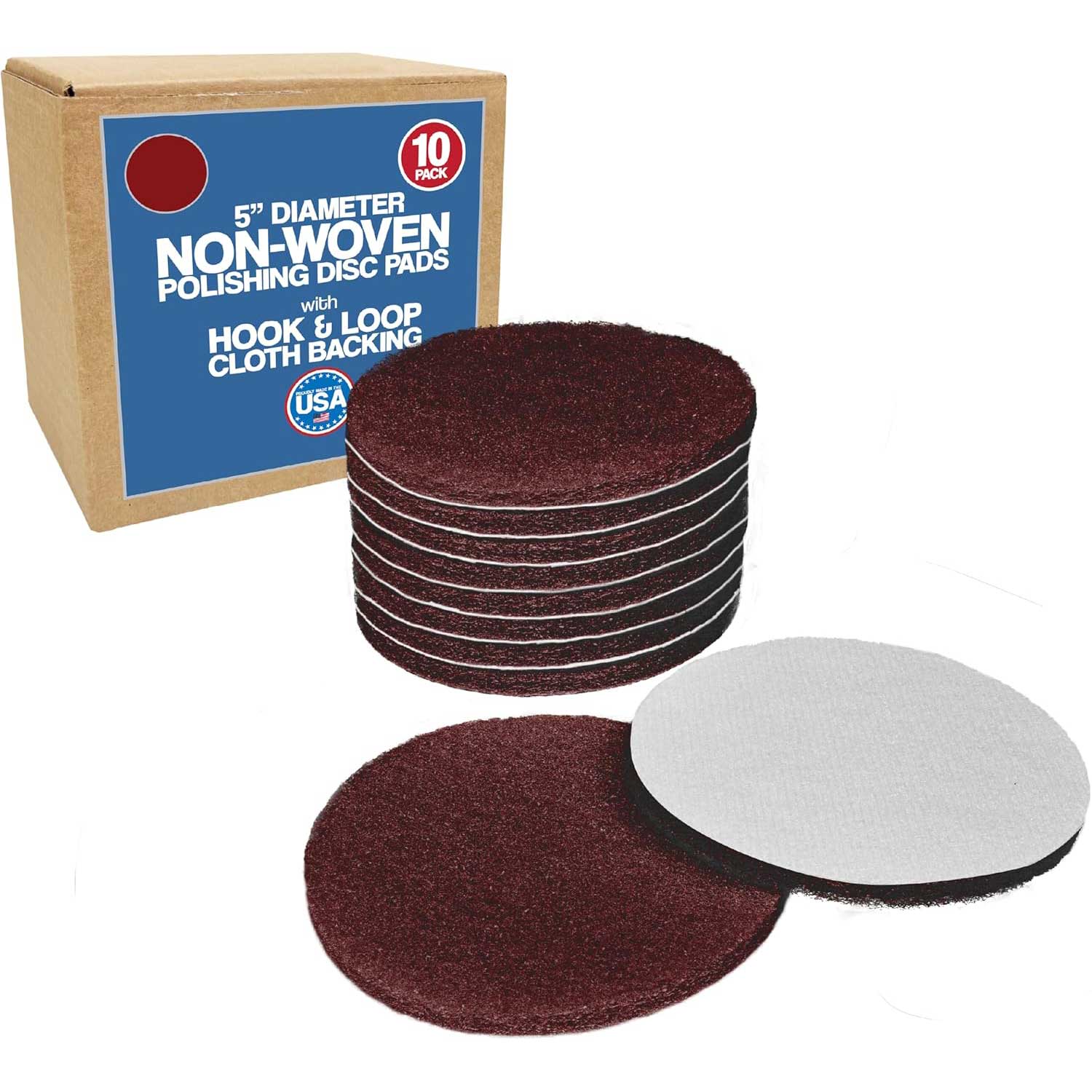 5" White Non-Woven Cloth Backed Discs - 10 Pack