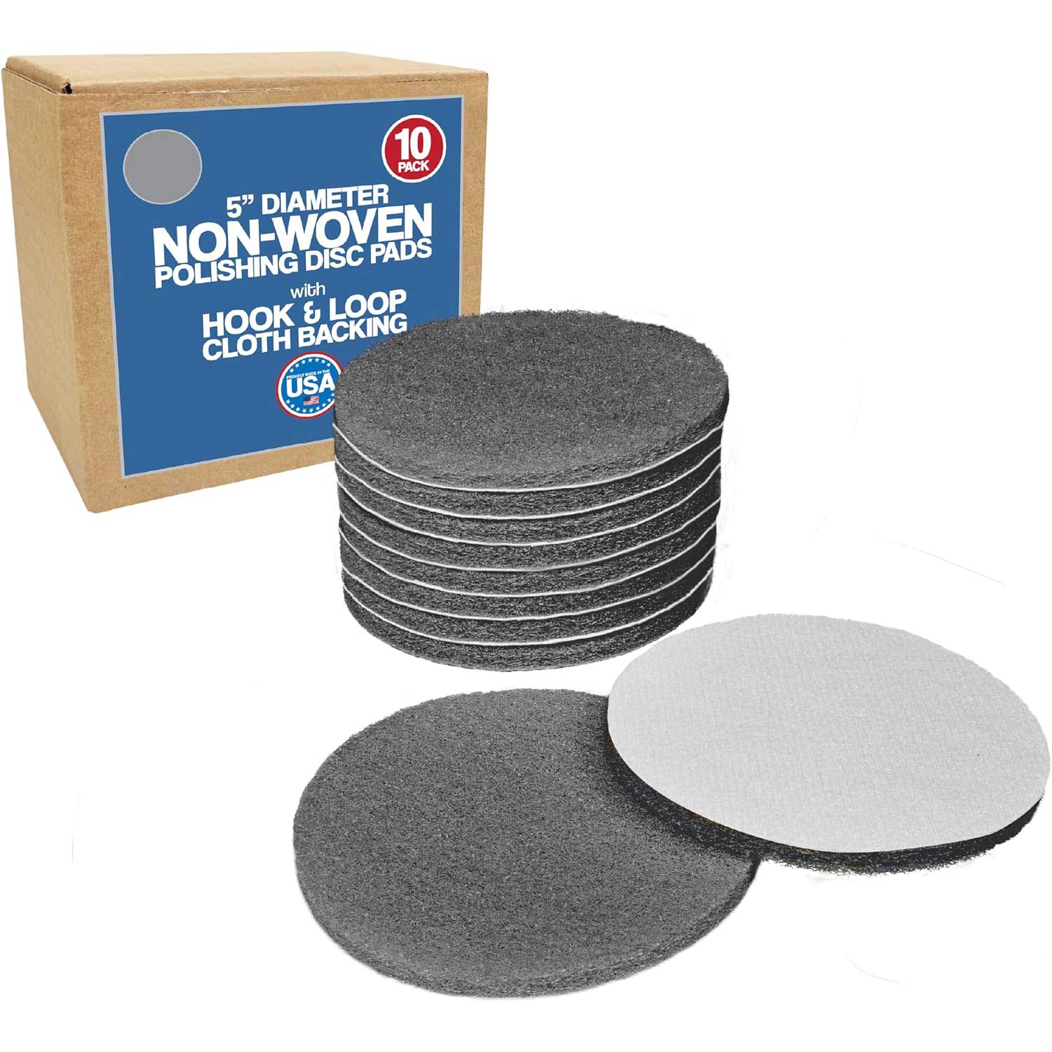 5" White Non-Woven Cloth Backed Discs - 10 Pack