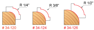 3 Peice Roundover Bit Set - 2 Flute Bits