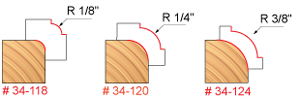 3 Peice Roundover Bit Set - 2 Flute Bits