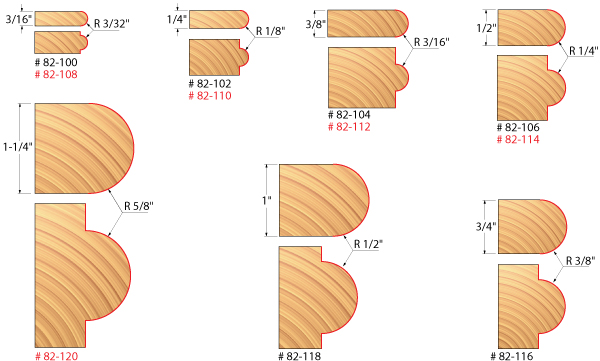 Half Round / Bull Nose Router Bit profiles