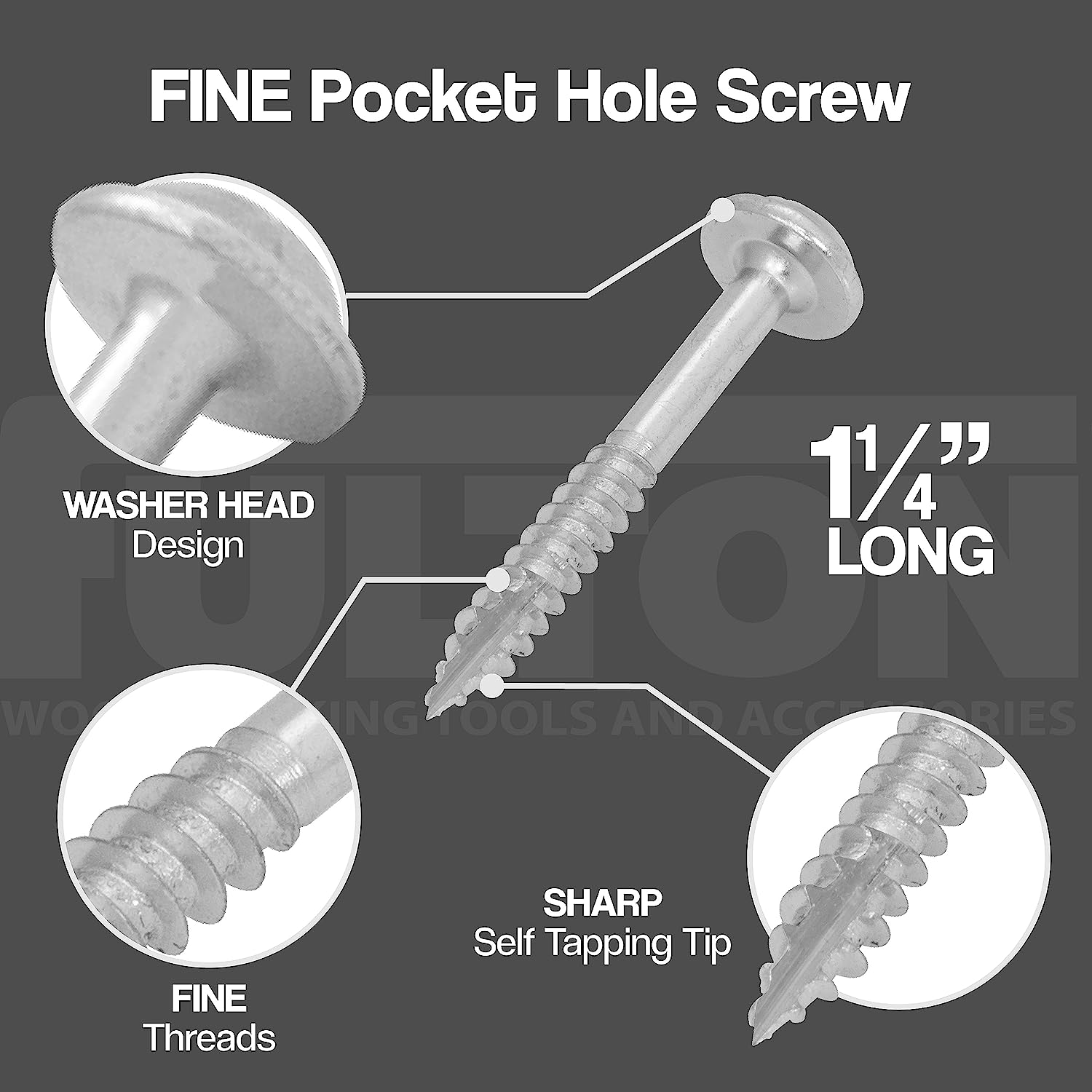 500 Zinc Self-Tapping Pocket Hole Screws - Fine Threads