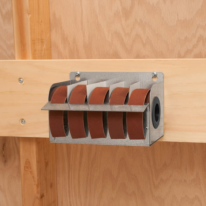 Steel Sandpaper Roll Dispenser with 5 Assorted 1" x 20' Cloth Abrasive Rolls