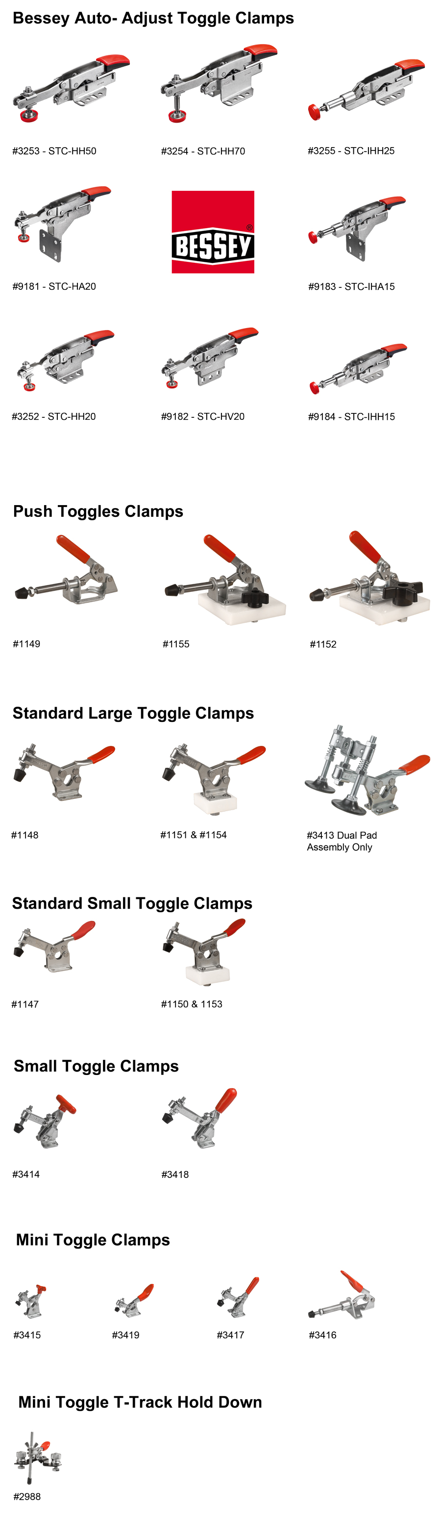 Toggle Clamp size comparison chart