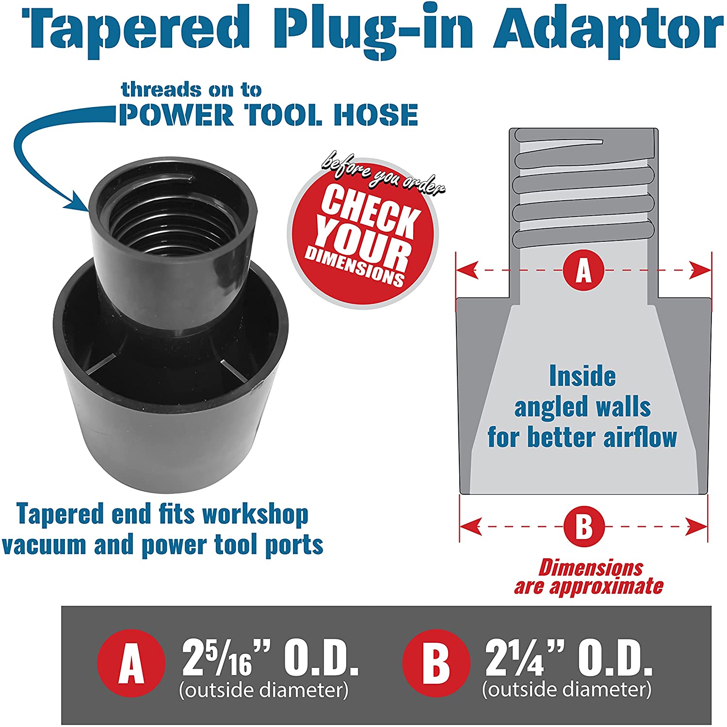 Tapered Wet/Dry Vac Plug-in Adapter
