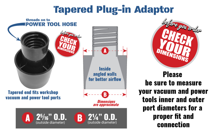 Tapered Wet/Dry Vac Plug-in Fitting